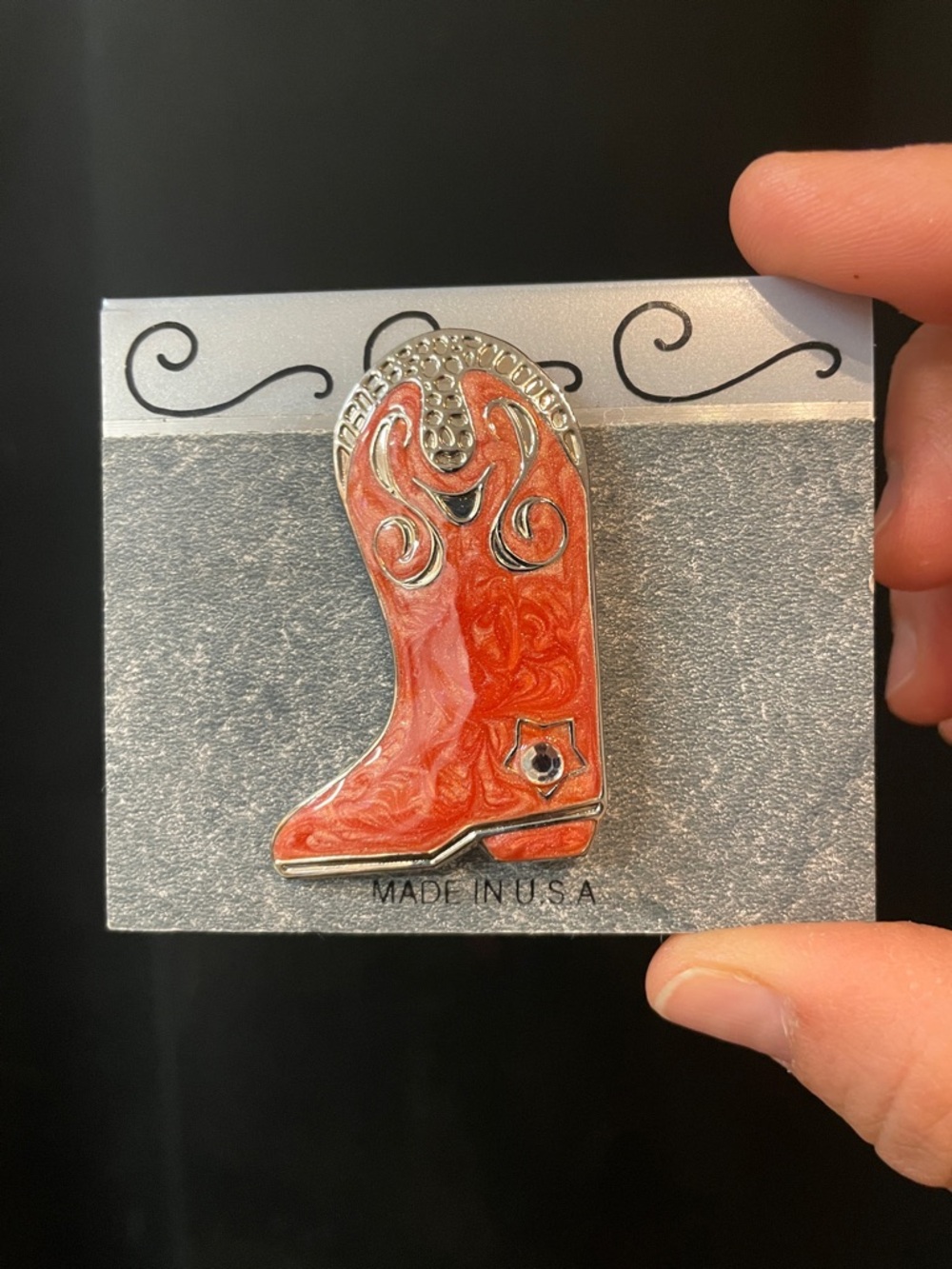 Cowboy Boot Pin Brooch - Enamel Western Accent made in USA